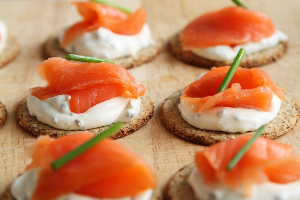 Salmon, cream cheese and cracker appetizer