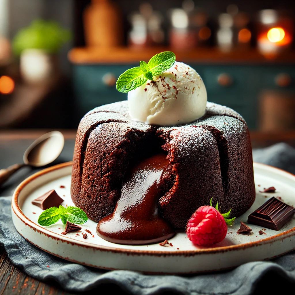 A decadent flourless chocolate lava cake1