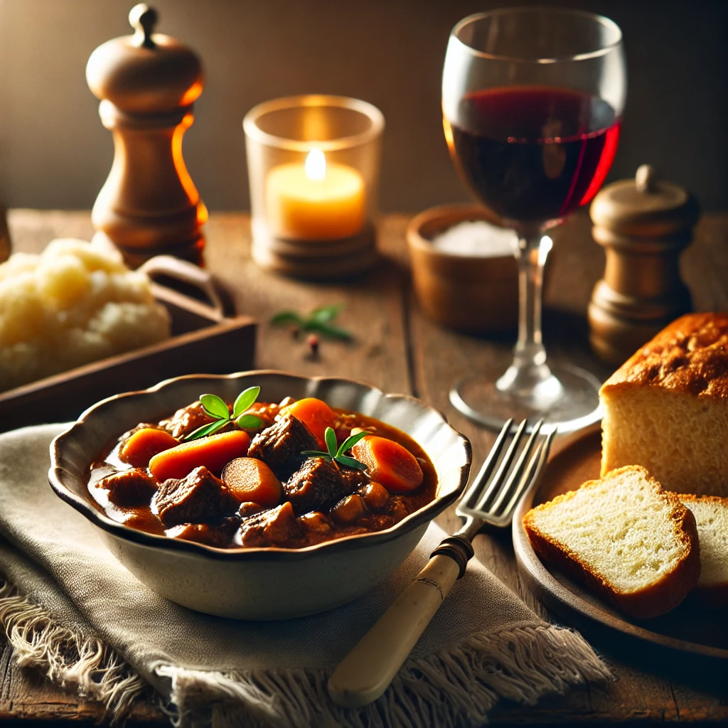 2 lbs beef stew meat (preferably chuck roast, cut into bite-sized cubes) 4 medium carrots, peeled and cut into 1-inch chunks 3 celery stalks, chopped 3 large Yukon Gold potatoes, peeled and cut into 1-inch cubes 1 medium onion, diced 4 cloves garlic, minced 4 cups gluten-free beef broth (check the label for gluten-free certification) 1/2 cup red wine (optional, but adds great depth of flavor) 1 tablespoon dried thyme 2 bay leaves 1 teaspoon garlic powder 1 teaspoon onion powder Salt and pepper to taste 1 tablespoon cornstarch (or arrowroot powder for a gluten-free thickener) Fresh parsley (for garnish)