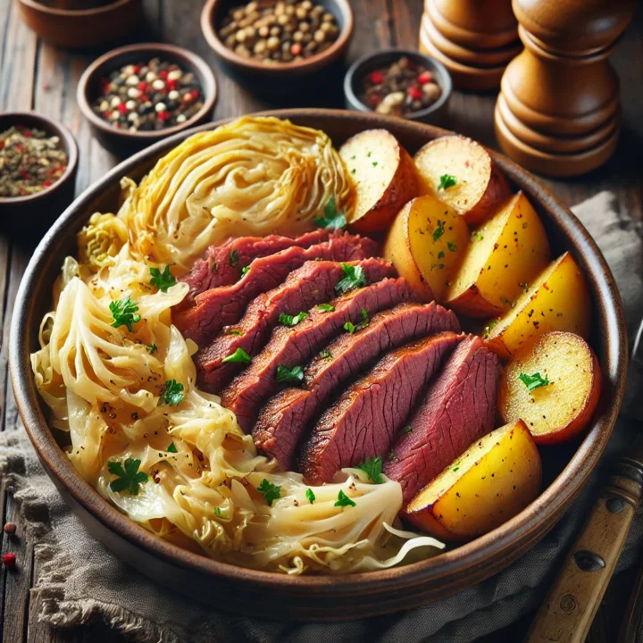 corned beef and cabbage in a pot