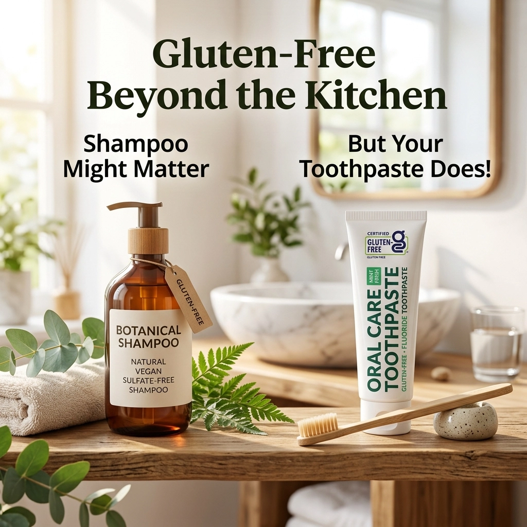 A shampoo bottle and toothpaste tube on a table