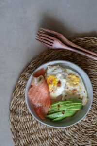salmon and avocado breakfast bowl