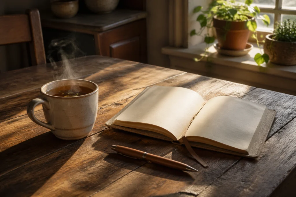 The bloat bible book on a table with coffee